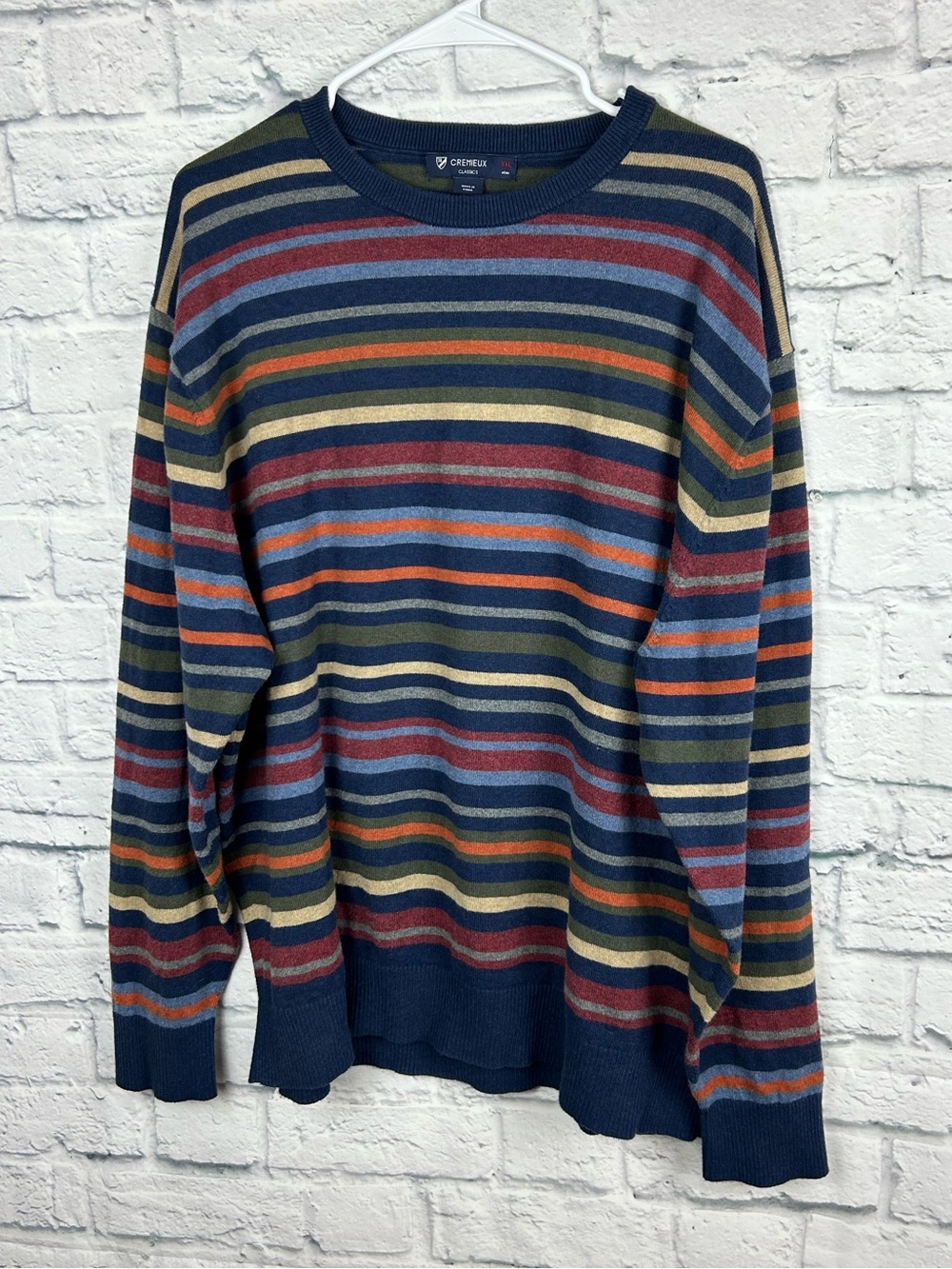 Cremieux Classics Pima Cotton Cashmere Stripe Sweater Mens XXL Crew Neck
